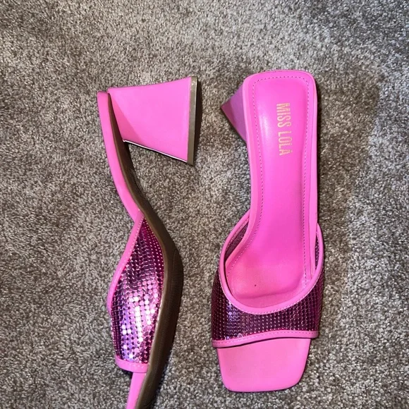Miss Lola Pink Curved Heel Sandals - Picture 1 of 1
